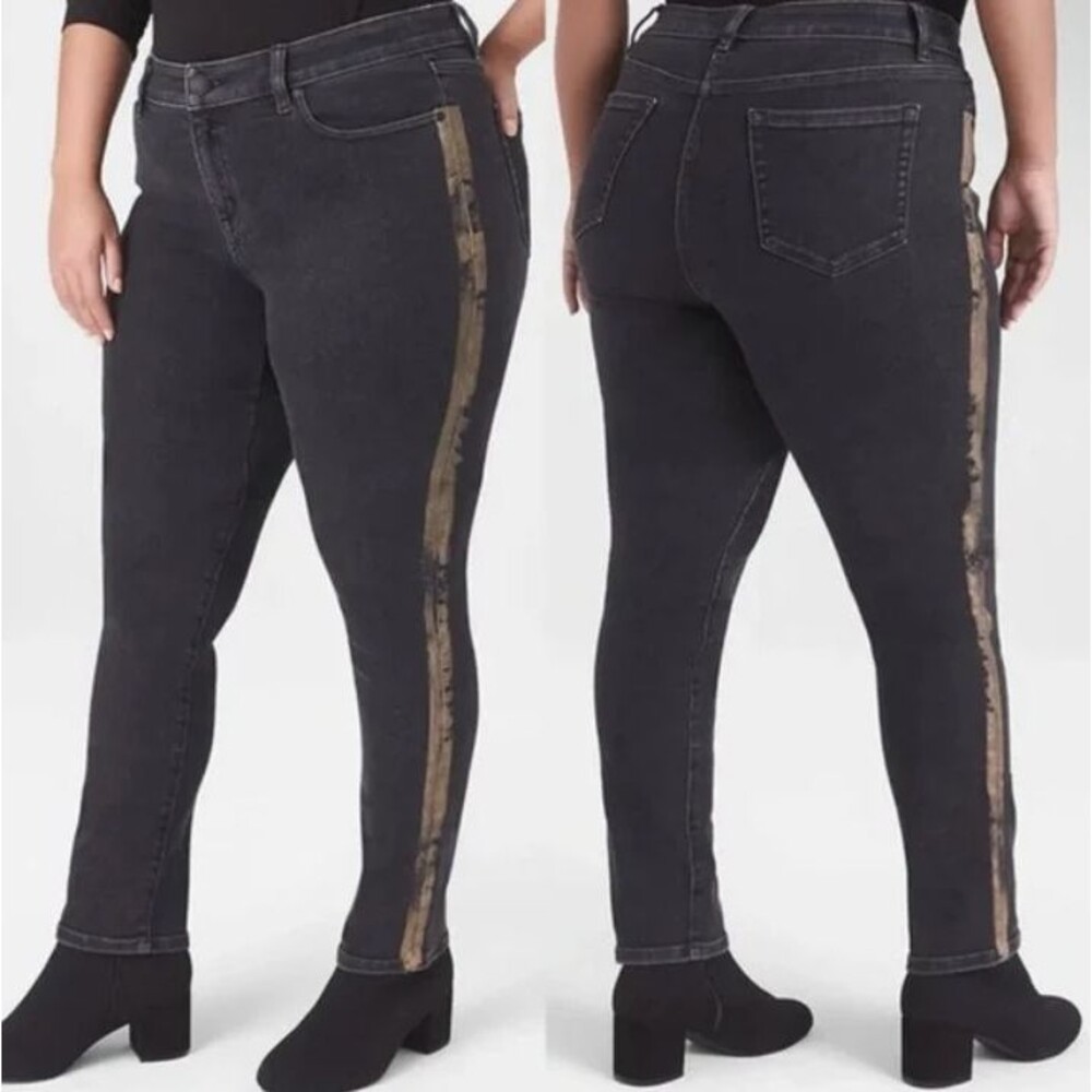 Lane Bryant Jeans Size 18 Black Metallic Stripe Slim Stretch Rock Glam Edgy Punk